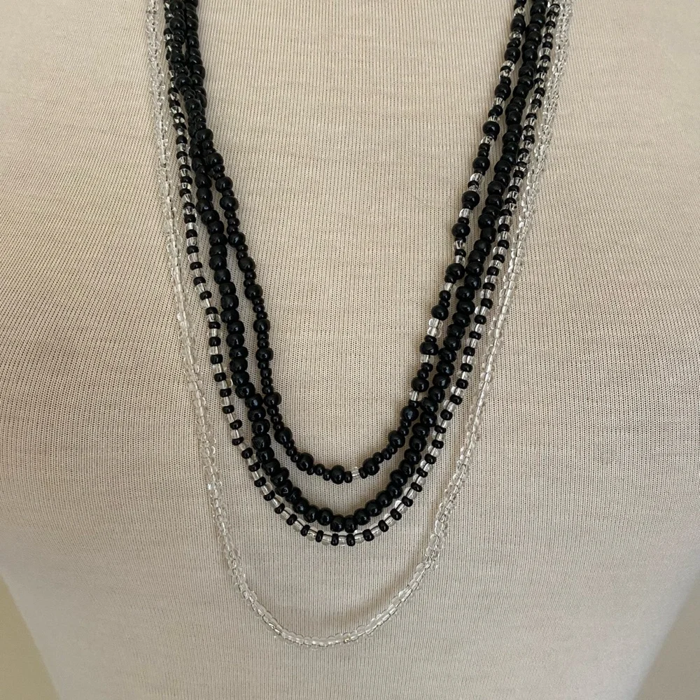 Layered Black and Silver Beaded Necklace